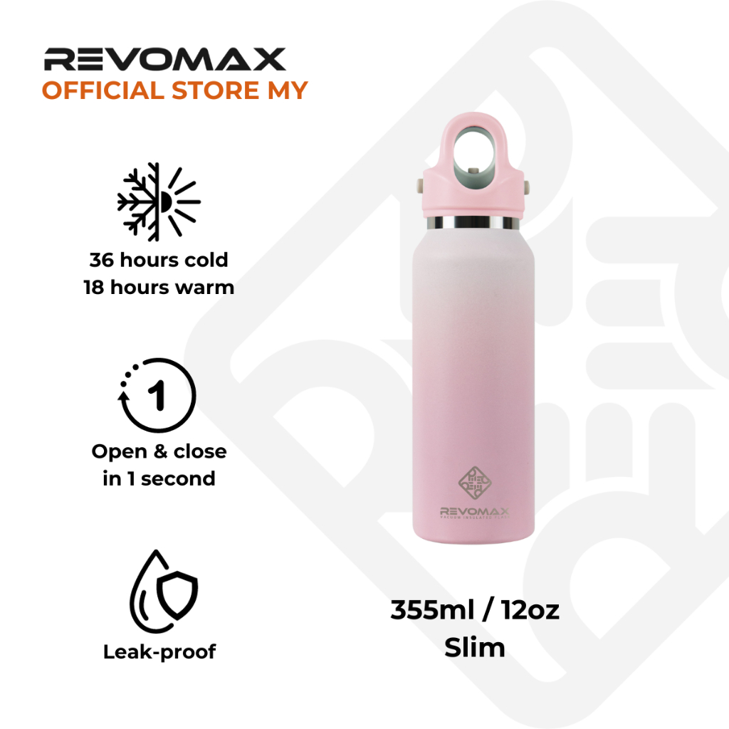 Revomax Vacuum Insulated Stainless Flask, 355ml / 12oz Slim