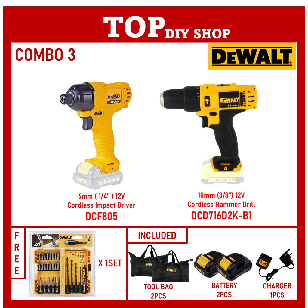 DEWALT DCD700 MAX LI-ION Cordless Drill Driver & DCF805 12V Max ...