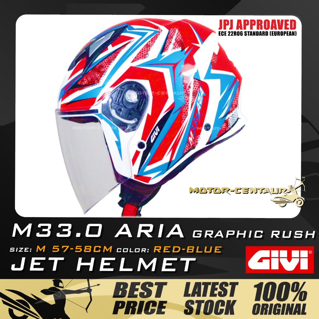 TOPI KELEDAR GIVI JET HELMET M33.0 ARIA GRAPHIC UNION/RUSH YELLOW,BLACK