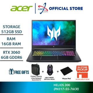 Acer Predator Helios 300 (PH315-54-760S), i7- 11800H, RTX 3060, 16GB, 512GB  SSD (Black) 