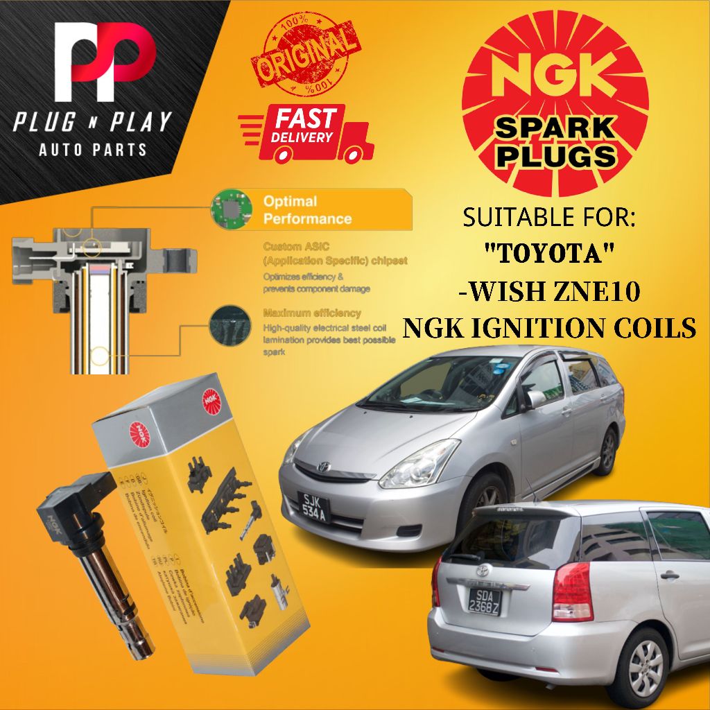 TOYOTA WISH ZNE10 ( 1 PCS ) NGK IGNITION COILS / PLUG COIL 100 ORIGINAL QUALITY PRODUCT READY