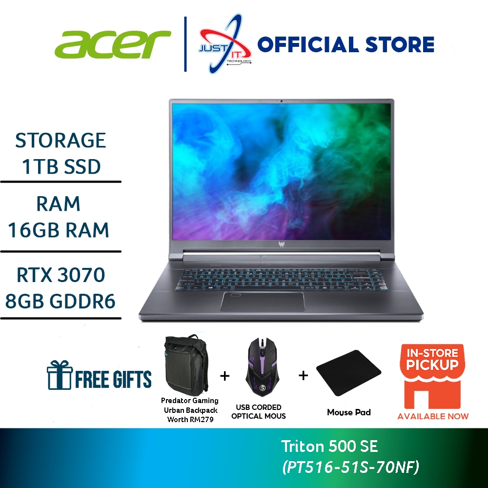 Acer Predator Triton 500 Se Pt516 51s 70nf Gaming Laptop 16 Qhd 165hzi7 11800h 16gd4 1tbssd 7475