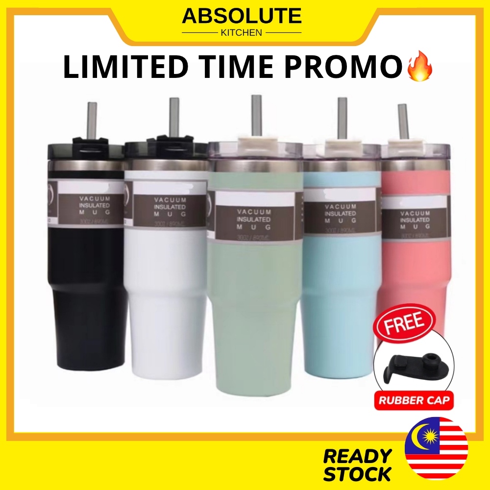 READY STOCK🇲🇾 Thermal Cup 600ML / 890ML With Straw 304 Stainless Steel ...