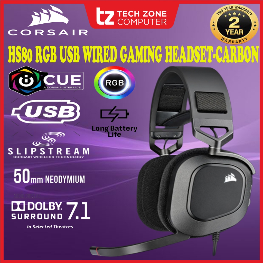 Corsair HS80 RGB USB 7.1 Gaming Surround Headset (Carbon)