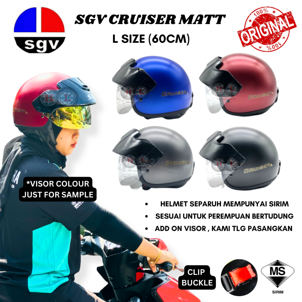 SGV CRUISER MATT VISOREX HELMET ( TOPI KELEDAR SGV Skuter Scooter Steng ...