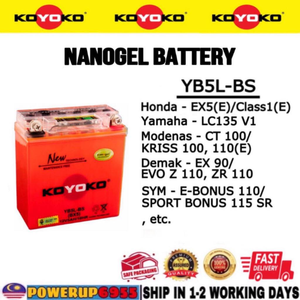 YB5L-BS YB5L BX5 KOYOKO NANOGEL BATTERY EX5 CLASS 1 EVO LAGENDA Z LC135 ...