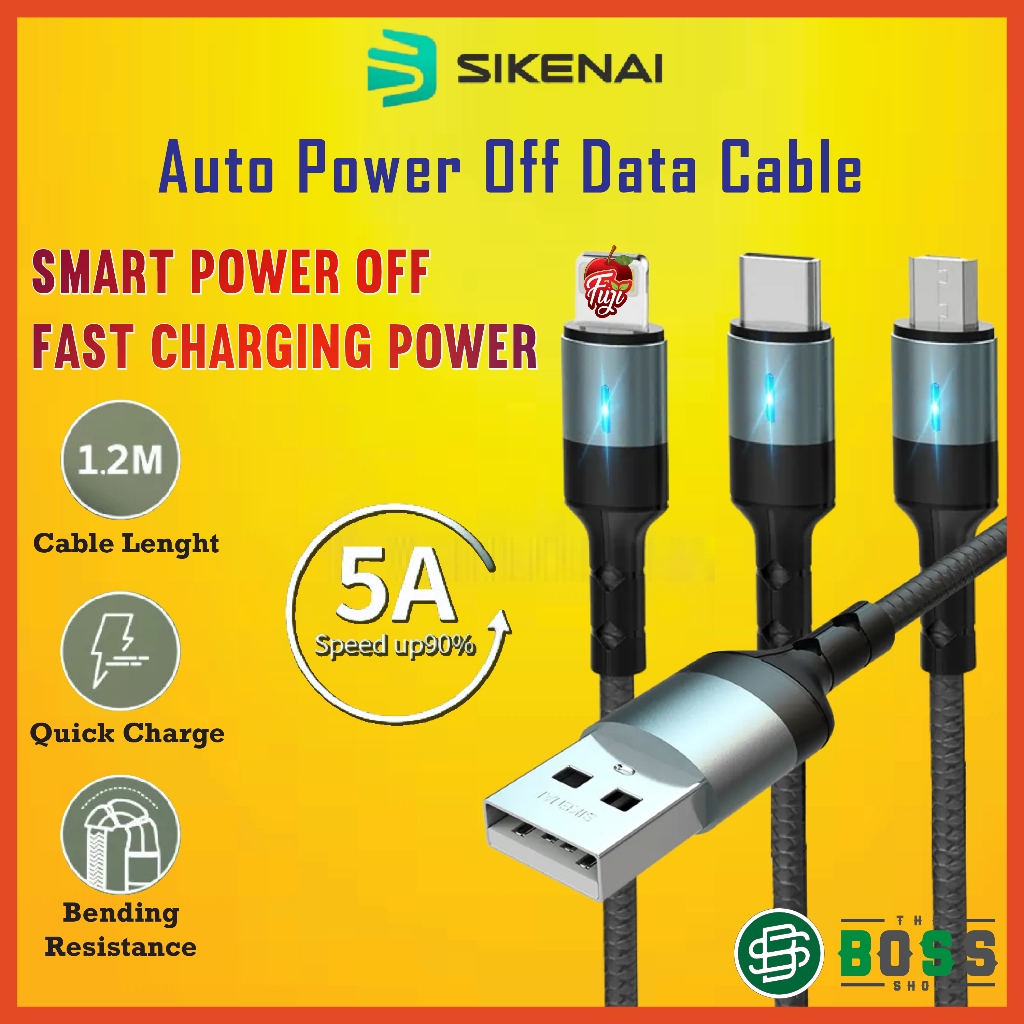 SIKENAI 5A Auto Power Off Data CableAuto Disconnecttypecmicrousb