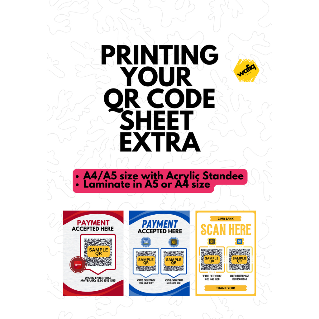 6 ADDON PRINTING CUSTOMIZED QR CODE SHEET A5 A4 SIZE LAMINATE