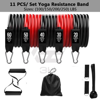 200 Lbs Gym 11pcs Set Exercise Resistance Bands Yoga Fitness Home Elastic  Band Gym Equipment 11件阻力帶 拉力绳