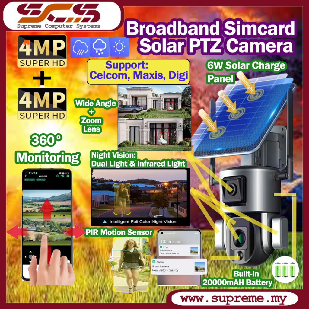 LS VISION 4MP 4G 4K HD SIM card CCTV Solar Camera Powered Security IP ...