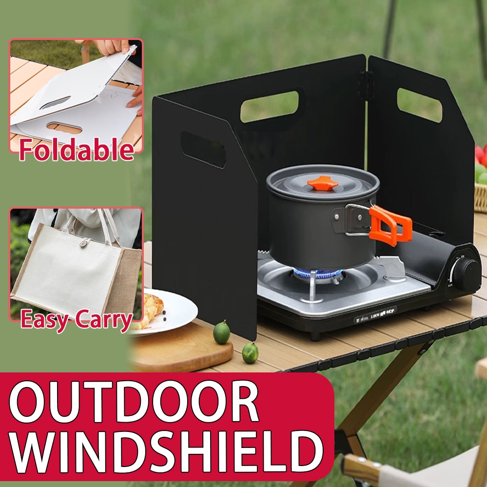 Foldable Outdoor Windshield 3 Fold Large Cooking Stove Windscreen Wind