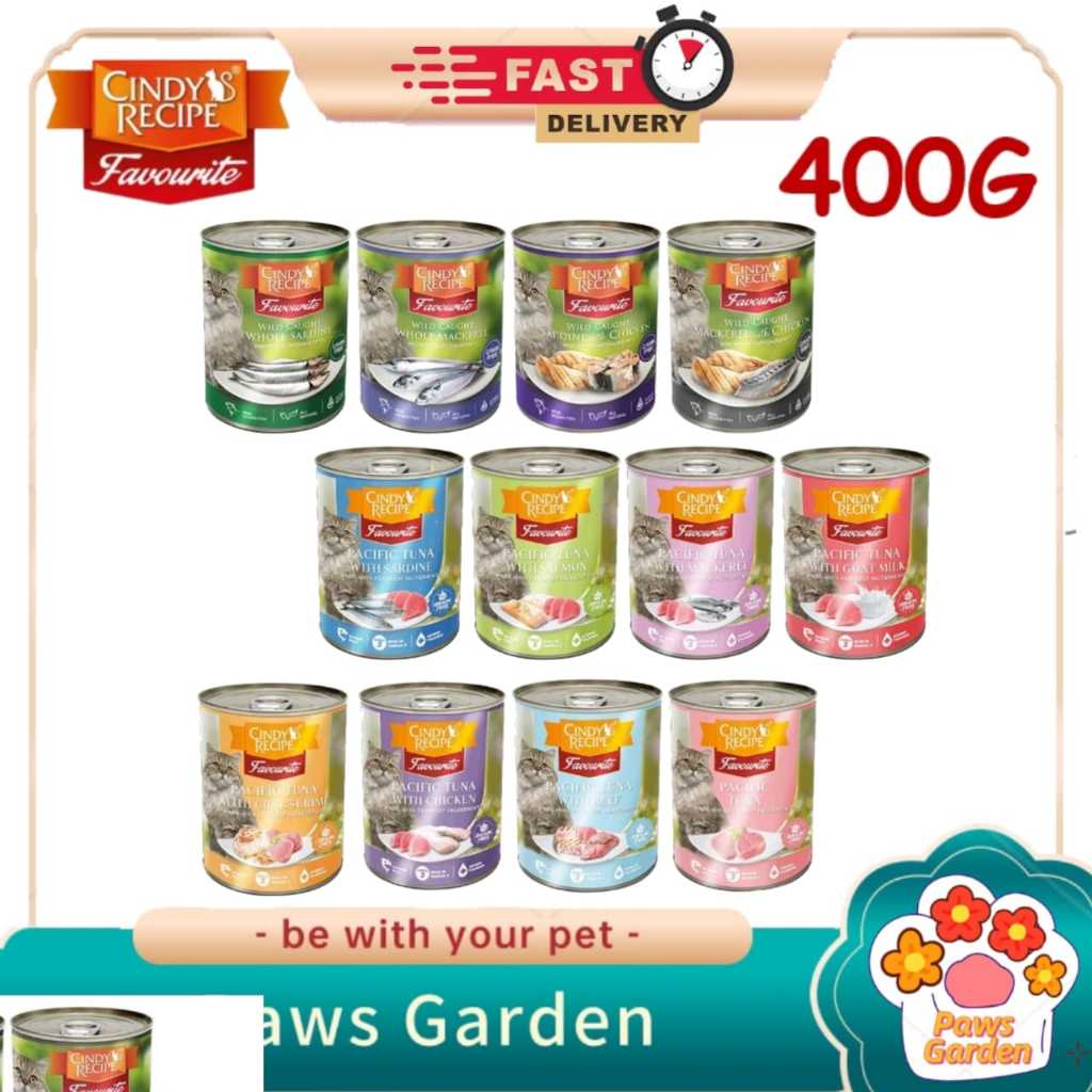 Cindy's Recipe Favourite Can Cat Food 400g ( Tuna Sardines, Mackerel