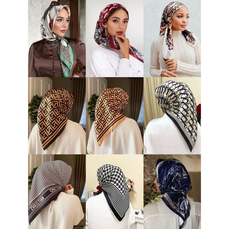 New silk scarf 90cm satin imitation silk large square scarf 90x90cm Shopee Malaysia