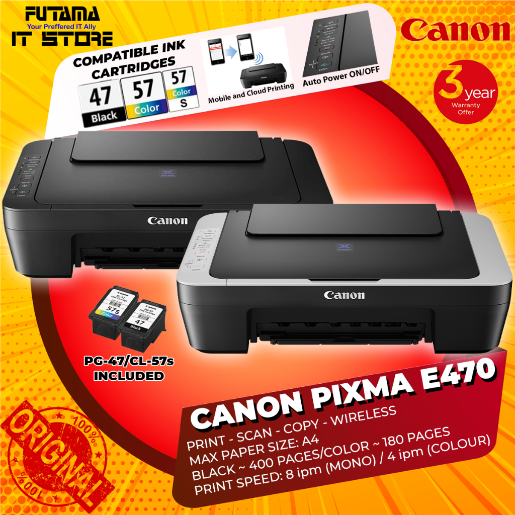 Canon PIXMA E470 Wireless Inkjet Printer - Print, Copy, Scan / Compact ...