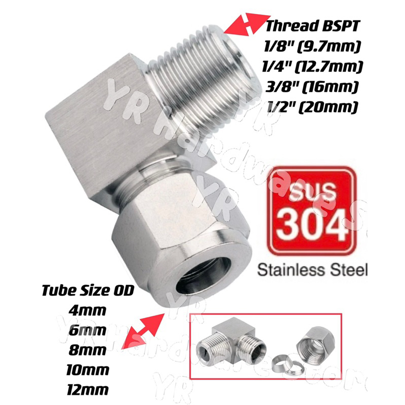 Stainless Steel 304 Compression Male Elbow 4mm 6mm 8mm 10mm 12mm 1/8” 1 ...