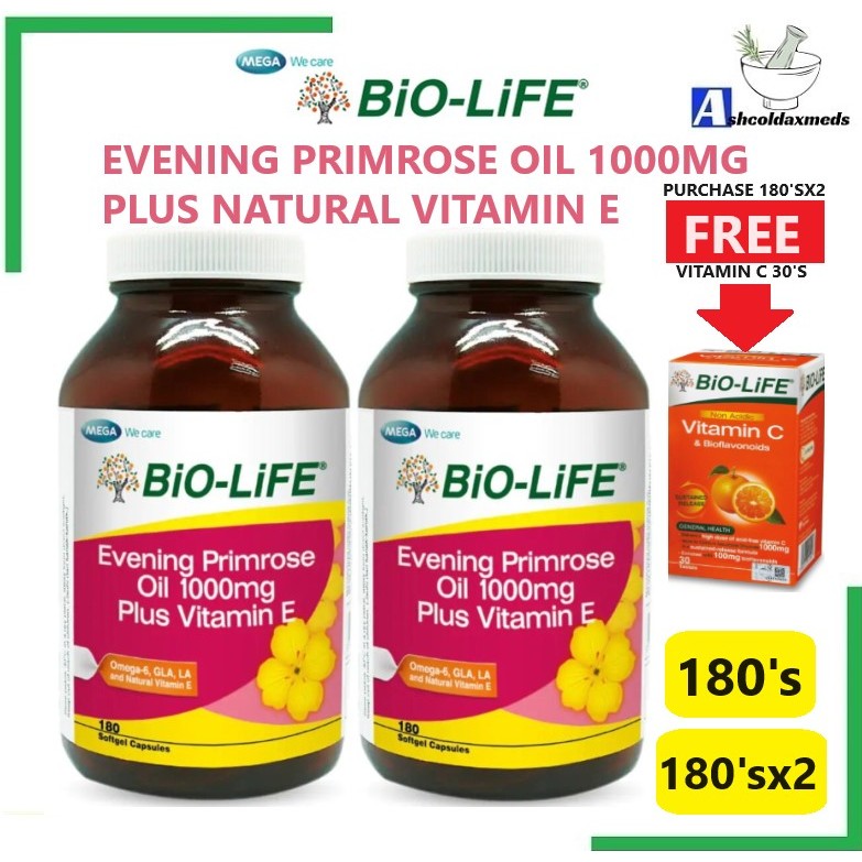 Biolife Evening Primrose Oil (EPO) 1000mg Plus Vitamin E 180s EXP11