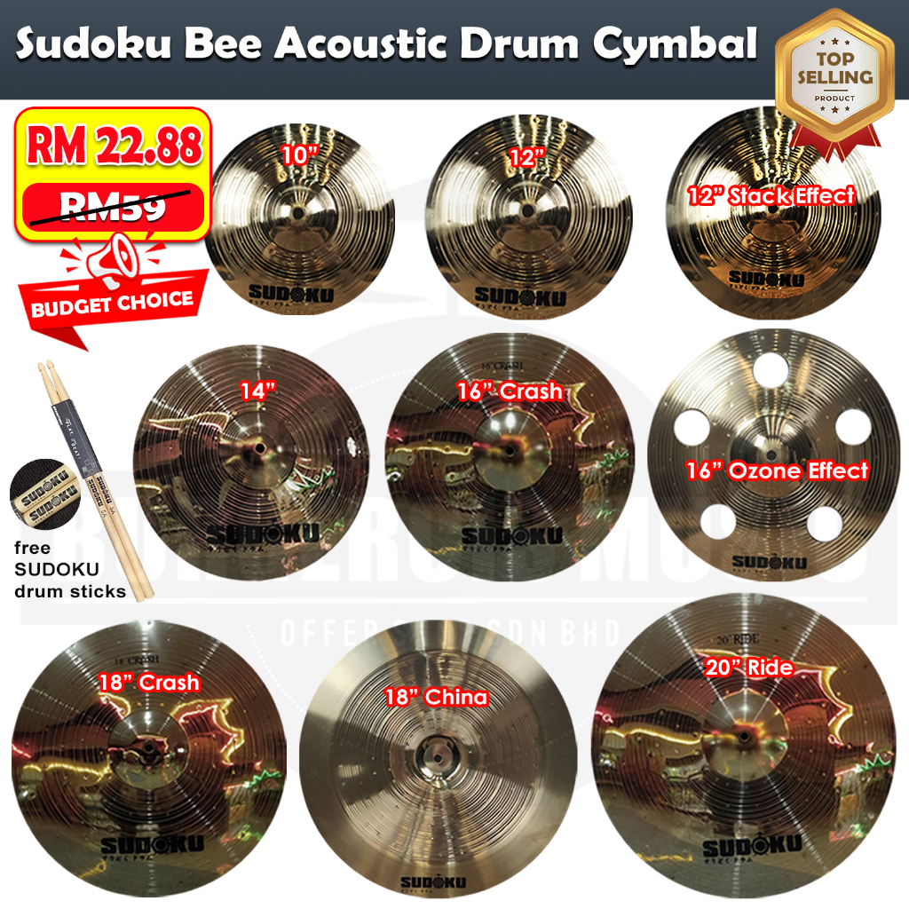 Sudoku Bee 10"splash,14'Hihat,16"Crash,18"C,20"Ride,12"Stack,16"ozone