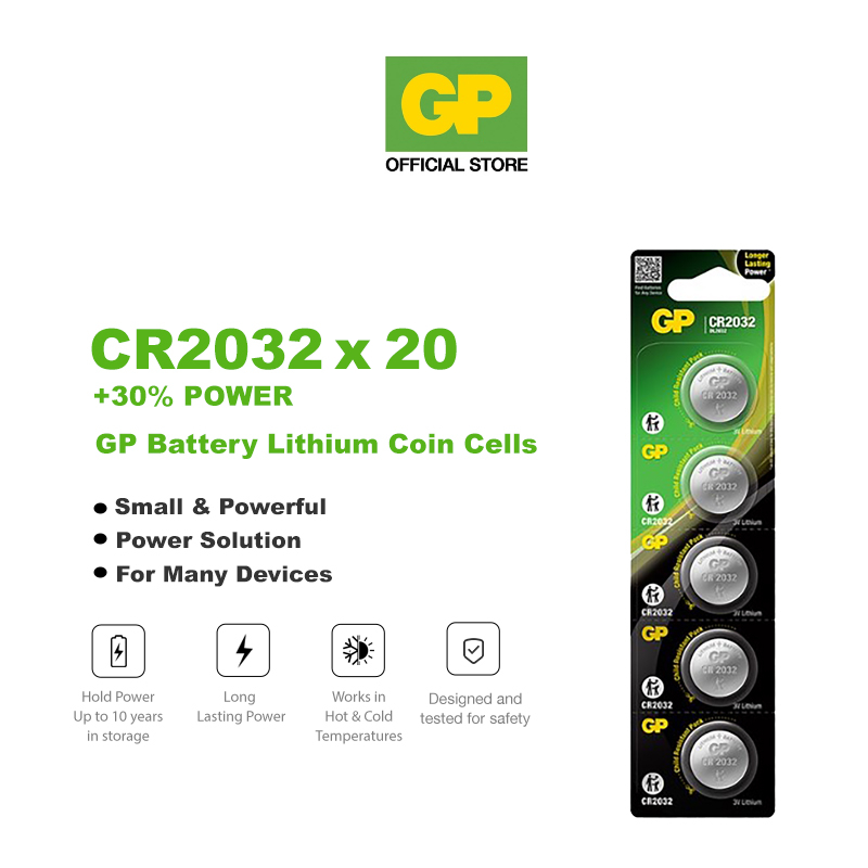 GP Lithium Coin Cells Battery CR2032 [ Card of 5s x20 ] (5004LC AWI L14 ...