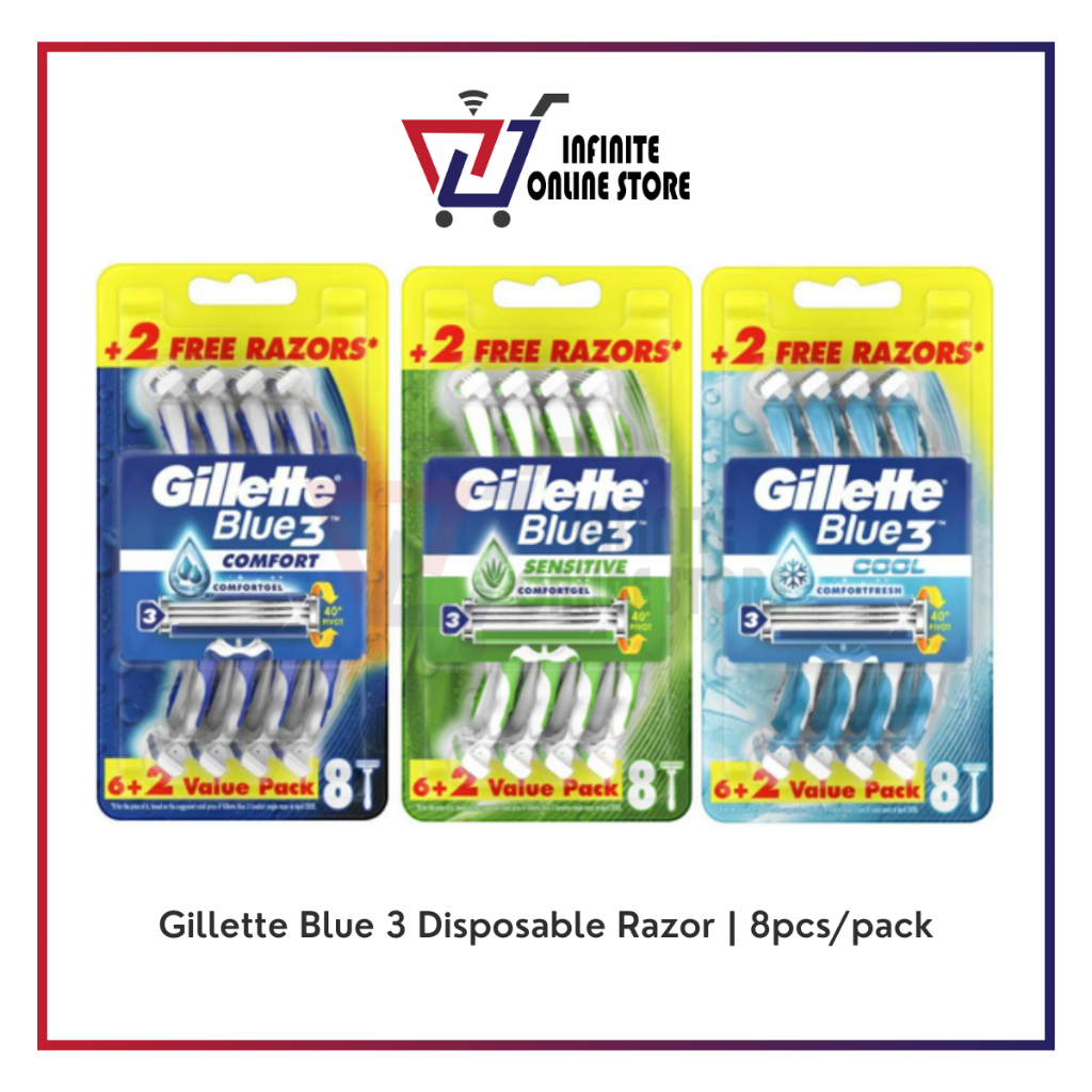 Gillette Blue 3 Disposable Razor (8s) (Comfort / Sensitive / Cool ...