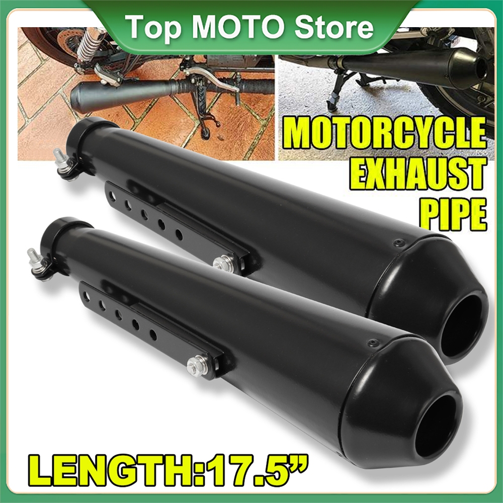 Motorcycle Cafe Racer Exhaust Pipe with Sliding Bracket Matte Black ...