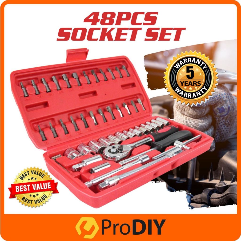 48pcs 1/4 Inch Socket Set Hand Tool Ratchet Set Tool Kit Hand Repair