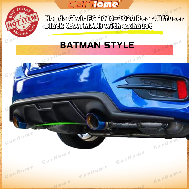 Honda Civic FC 2016-2020 Rear diffuser black (BATMAN) with exhaust ...