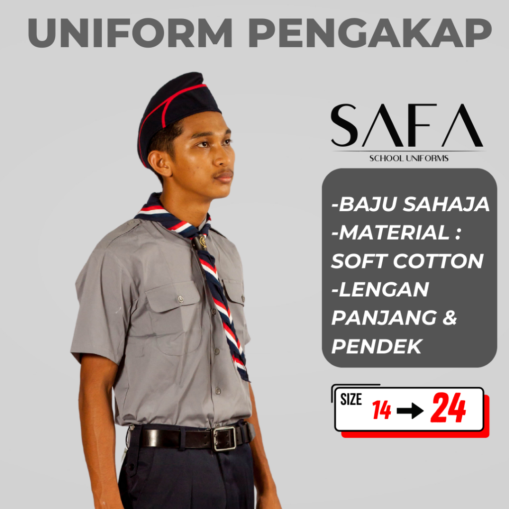 Baju Kemeja Pengakap Lengan Pendek Lelaki Sekolah Rendah Menengah Scout ...