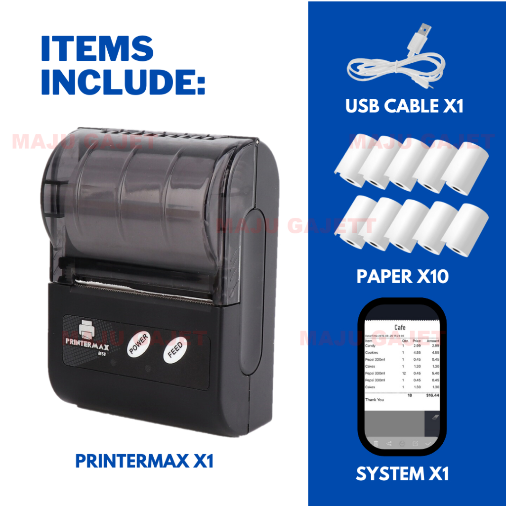 PRINTERMAX Receipt Printer Bluetooth 58mm Mesin Resit Topup Phone Mini
