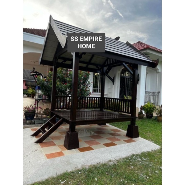 Gazebo 5x6 Gable Roof Cengal Wood Pondok Kayu Handmade Outdoor Garden