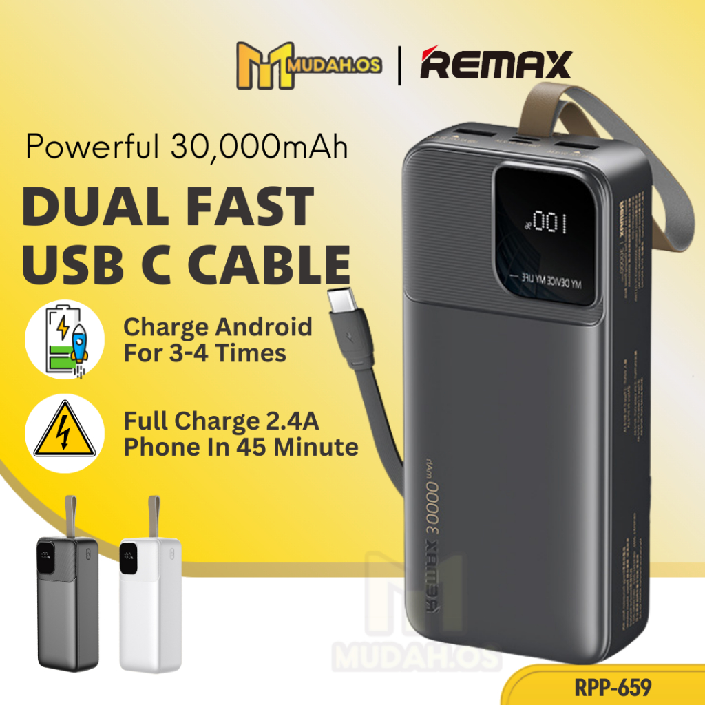 REMAX Digital Battery Display Powerbank 2.4A PD With Built In Type C IP ...