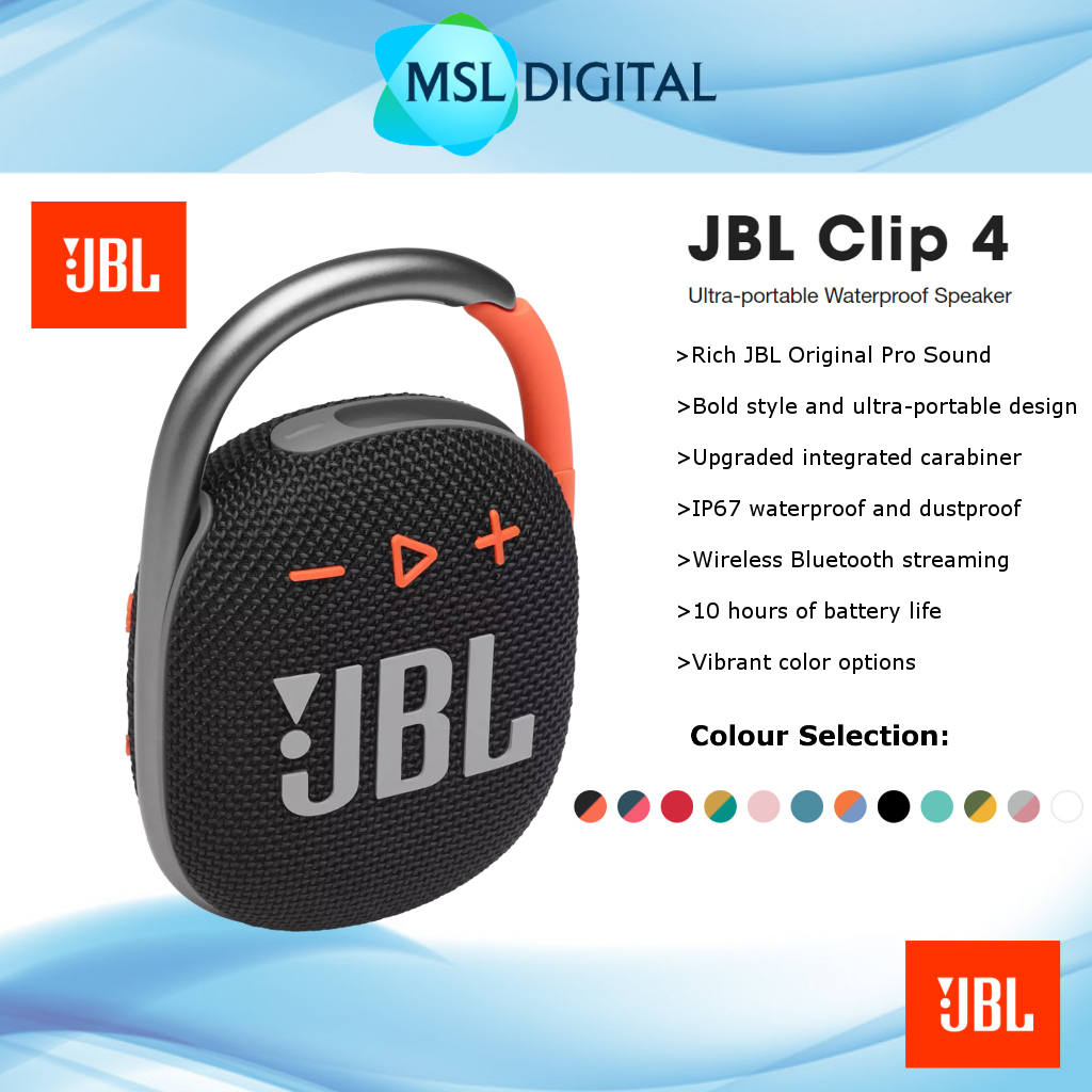 JBL Clip 4 Portable Bluetooth Speaker Waterproof and Dustproof