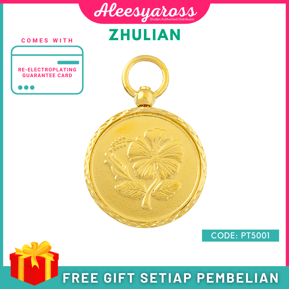 ZHULIAN Loket DUIT SYILING BUNGA RAYA PT5001 Gold Plated Pendant ...