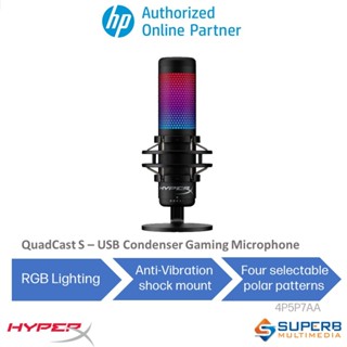 HyperX 519P0AA QuadCast S – RGB USB Condenser Microphone for PC, PS5, Mac,  Anti-Vibration Shock Mount, 4 Polar Patterns, Pop Filter, Gain Control