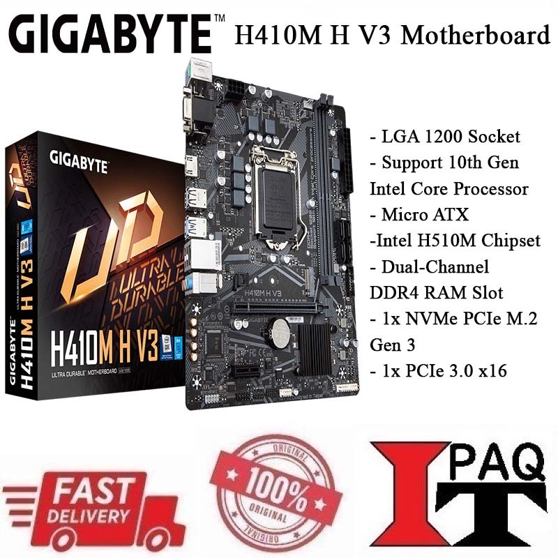 Gigabyte H410M H V3 LGA1200 mATX Intel Motherboard (Support 10th Gen