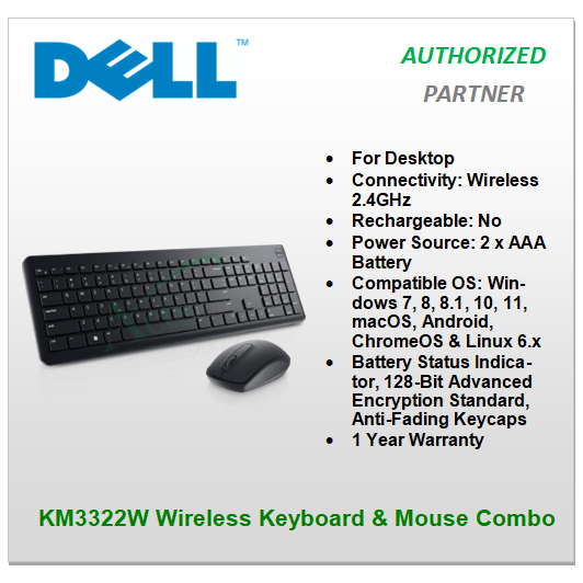 Dell KM3322W COMBO Wireless Keyboard and Mouse (BLACK) Shopee Malaysia