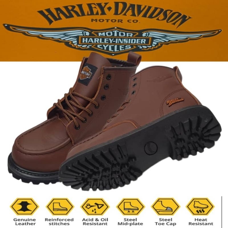 Harley Davidson Premium Quality Cow Leather Safety Boots Quality Steel Toe Cap Steel Midsole Safety Shoes