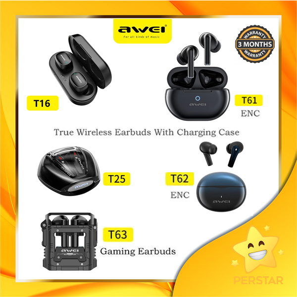 Awei T25 Wireless Earphone TWS Bluetooth 5.3 Sport Earbuds With Mic in-Ear  Headset DNS Noise