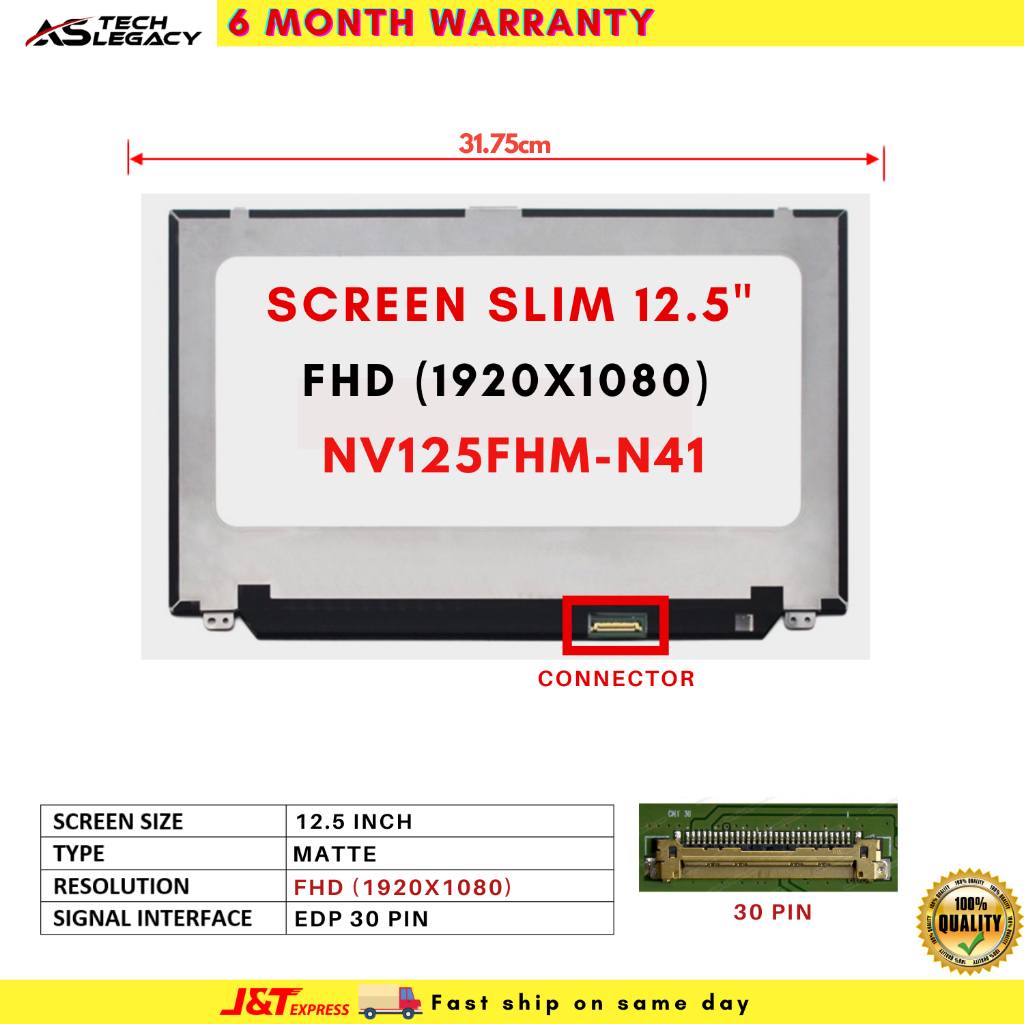 BOE NV125FHM-N82 Laptop Display 12.5 Zoll IPS FHD Ersatz - 1920x1080 Matte 30 Pin