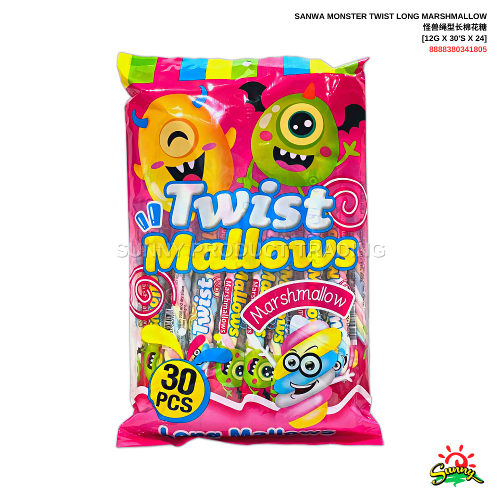 12g x 30pcs Sanwa Monster Twist Long Marshmallows 怪物扭长棉花糖 Halal