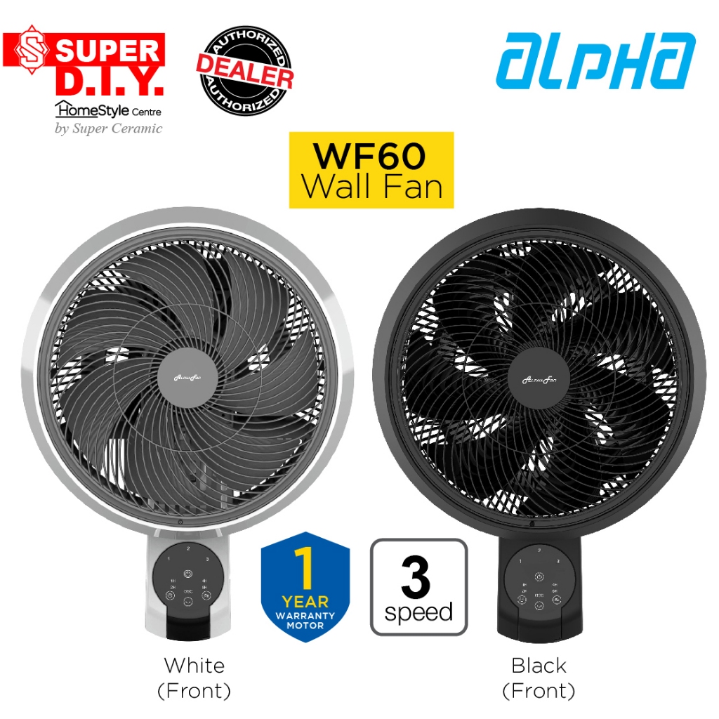 Alpha Motto Wall Fan Black & White WF60 - Remote Control | Shopee Malaysia