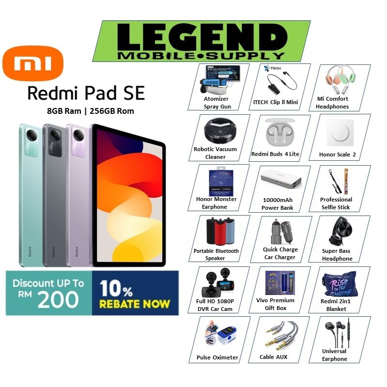 Xiaomi Redmi Pad SE, 8GB Ram+256GB Rom, 10% Shopee Cash Coins/Rebate Now, Original Malaysia Set1