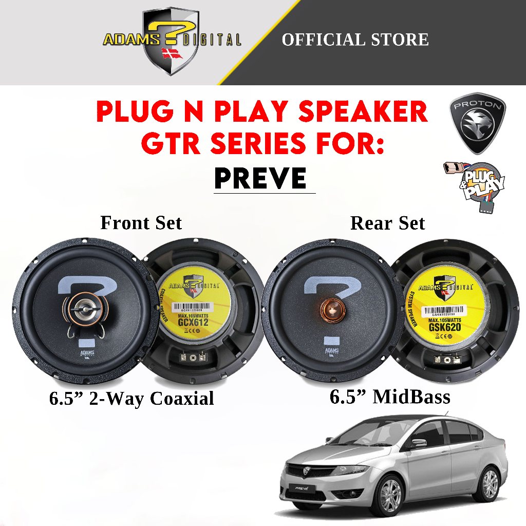 Adams Digital Plug and Play 6.5 Inch 2 Way Coaxial Midbass Car Speaker ...