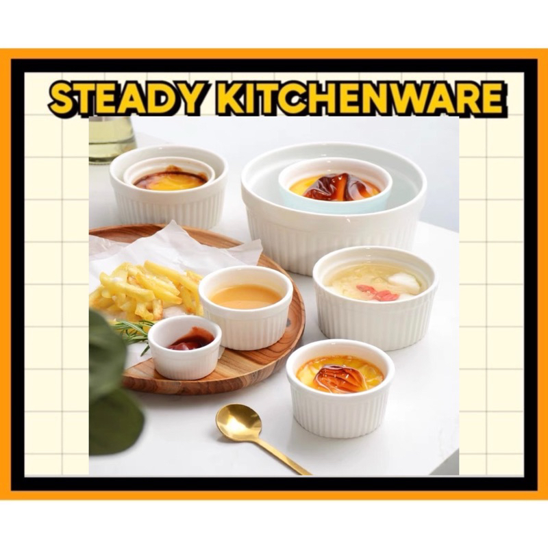 (6pcs)White Ceramic Ramekin Souffle Ramekin Desserts Custard Cups