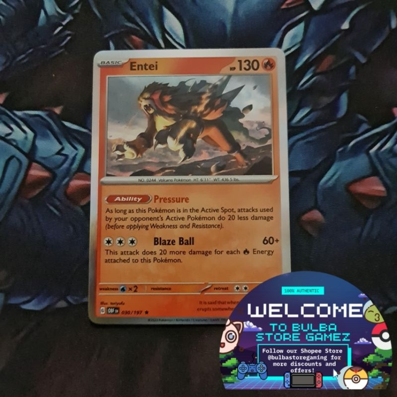 Entei 030/197 Holo Rare SV03 Obsidian Flames OBF Pokémon TCG Card Game ...