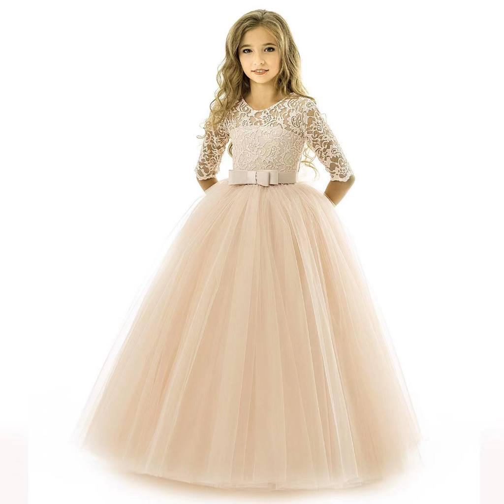 Princess Gown Children Girl Long Dress Lace Plain Gaun Labuh Budak ...