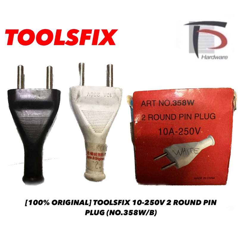 [100% ORIGINAL] TOOLSFIX 10-250V 2 ROUND PIN PLUG (NO.358W/B) | Shopee ...
