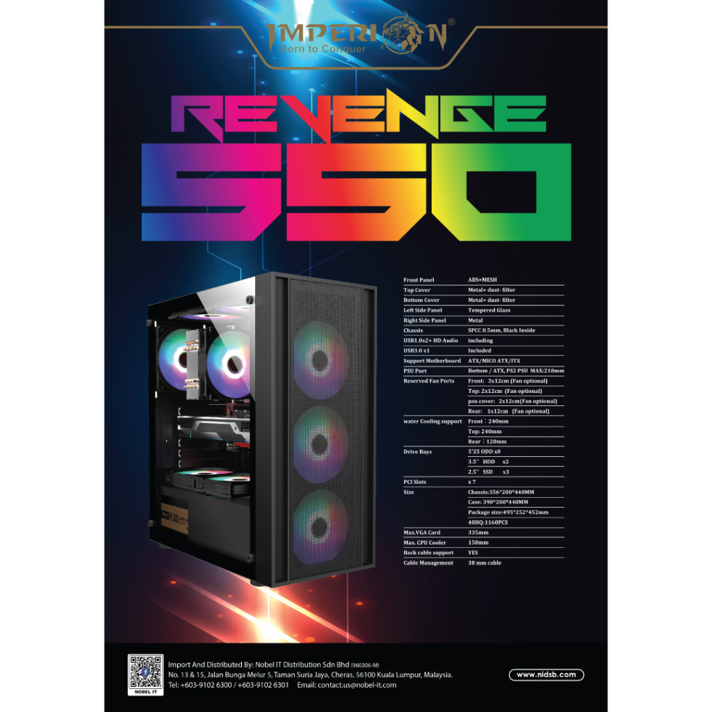Imperion REVENGE 550 Mid-Tower Tempered Glass ATX pc case with 4 RGB ...