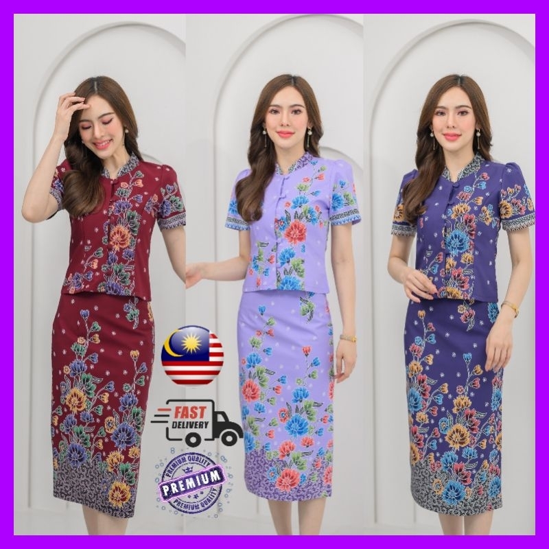 Mandarin collar buckle button oriental style batik set dress | Shopee ...