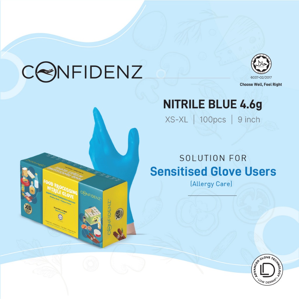 [HALAL] CONFIDENZ Blue Nitrile Disposable Gloves Low Dermatitis