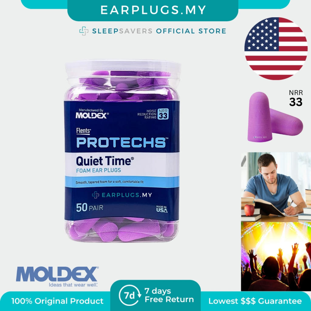 🇺🇸 USA Flents Moldex Quiet Time, 1 Pair NRR 33 Foam Ear Plugs